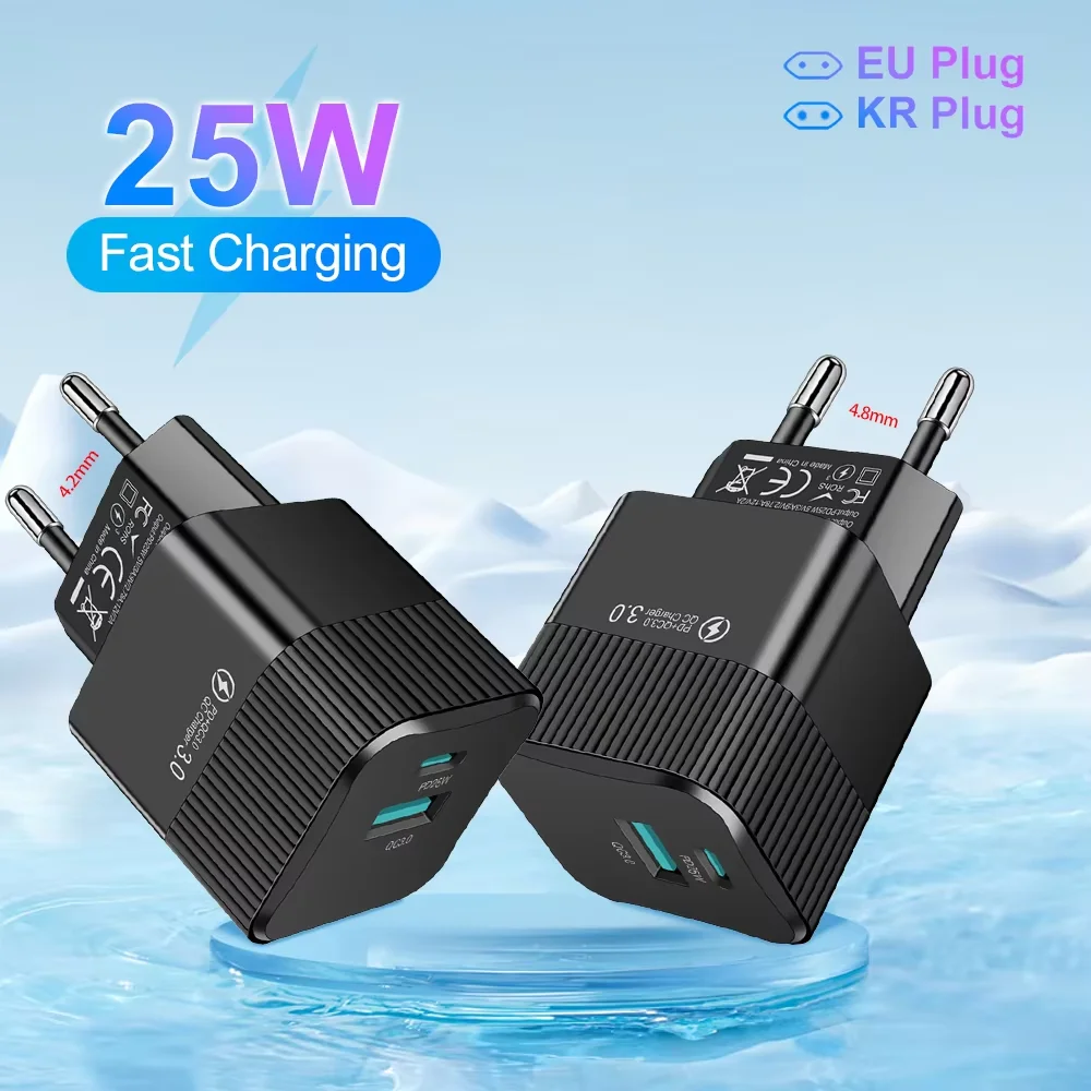 2 Ports PD 25W USB C Fast Charger KR EU Mini Travel Plug Phone Fast Charging Adapter for iPhone 15 Pro Max Oneplus