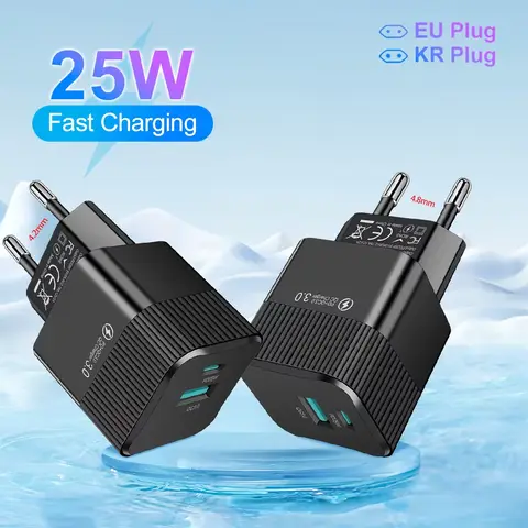 2 Ports PD 25W USB C Fast Charger KR EU Mini Travel Plug Phone Fast Charging Adapter for iPhone 15 Pro Max Oneplus