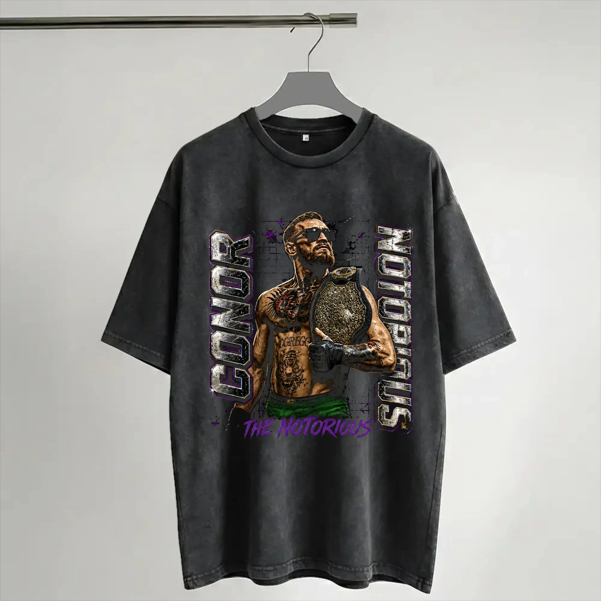 Harajuku Washed Shirts Connors Mcgregors Roaring Fighter Merch Vintage T-Shirts Oversize  Streetwear Short Sleeve