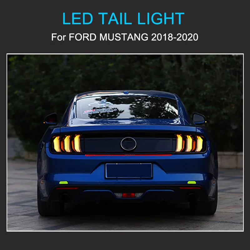 1 Pair LED Tail Lights Assembly for Ford Mustang 2015-2020 Taillight Plug and Play LED Running Dynamic Turning Rear Tail Lamps