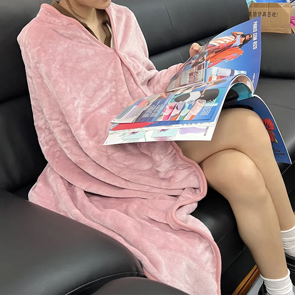 Elderly Lap Blanket Cape Shawl Fleece Office Poncho Wrap Knee Blanket Multifunction Wearable Blanket