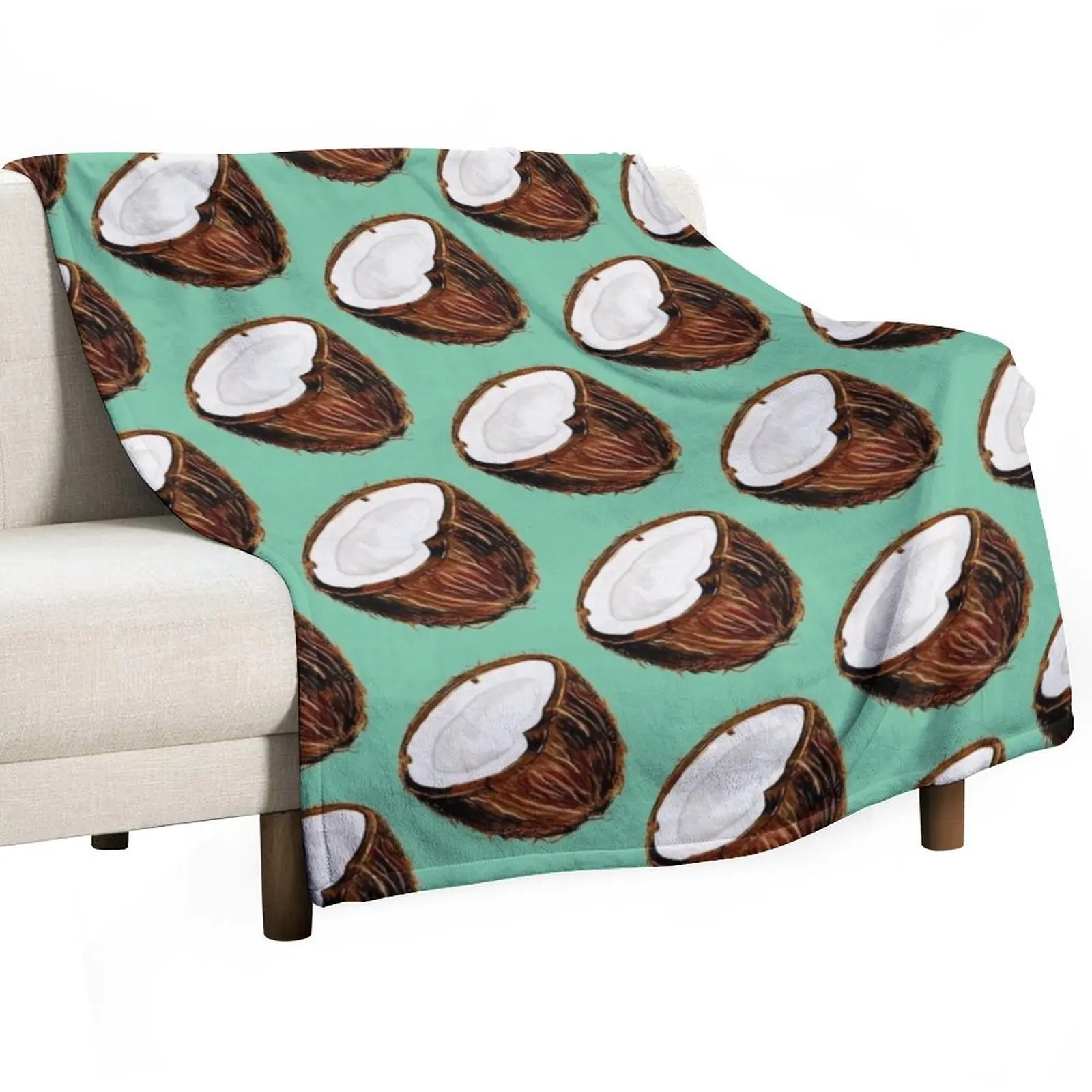 

Coconut Pattern - Teal Throw Blanket Fashion Sofas Quilt Kid'S for winter Blankets