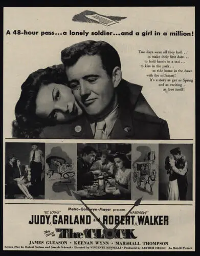 1945 THE CLOCK Movie - JUDY GARLAND - ROBERT WALKER - WWII - Soldier  VINTAGE AD