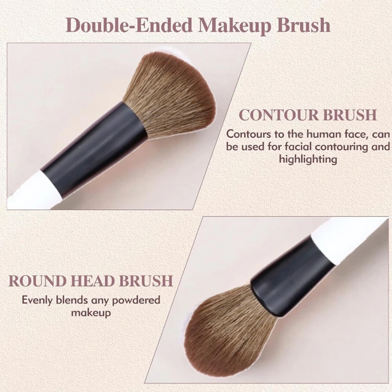 2 In 1 Professional Double Ended Makeup Brush Large Conical Head And Handle For Foundation Concealer Setting Travel Make Up Tool