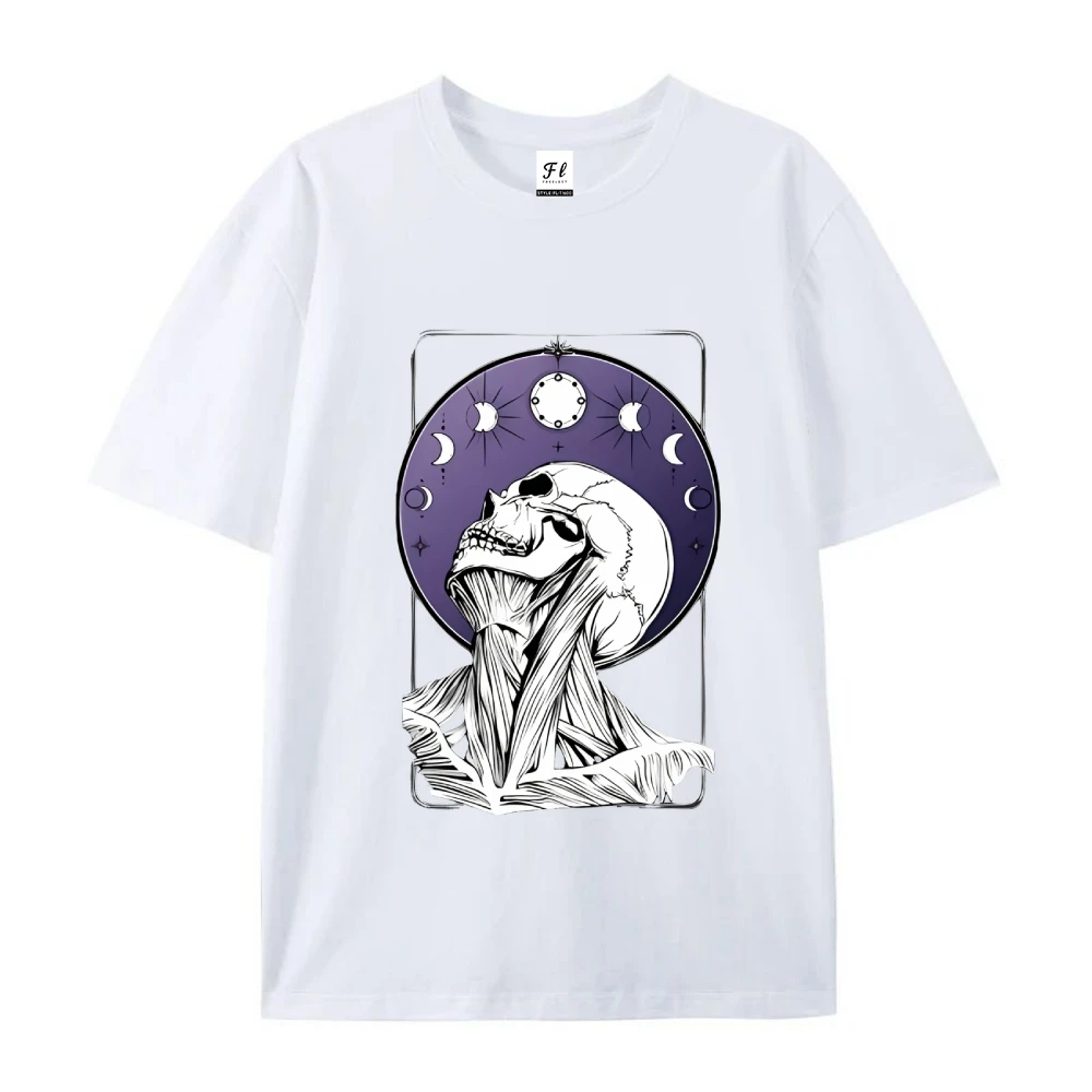 Skull Tarot T Shirt Mystic Card Print Summer Casual Loose Short Sleeved Relaxing Dark Artistic Unique Fashionable Cloth Tops