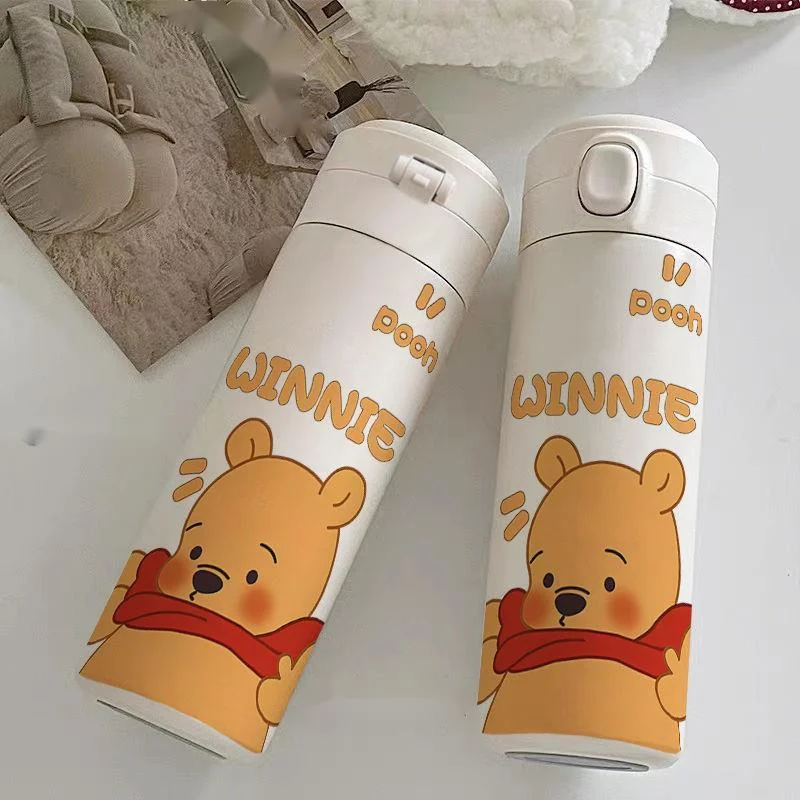 420ML  Disney Winnie The Pooh Bear Lotso Cute Water Bottle Cartoon Stainless Steel Insulated Water Cup School Home kitchenware