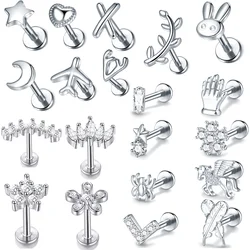 32 Style Stainless Steel Cross Flower Star Moon Heart Stud Earring for Women Zircon Cartilage Tragus Earring Piercing Body Jewel