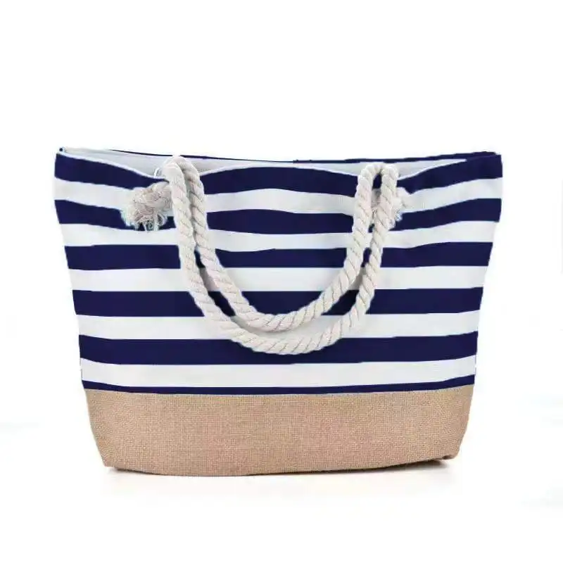 AFKOMST Beach Bag for Woman Canvas Fashion Handbag Striped Large Capacity Shopping Travel Bags