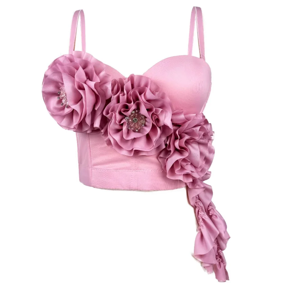 2025 Spring New European Floral Fringe Bustier Corset - Women's Fashion Lace-Up Waist Trainer Corset Top with Padded Cups Straps