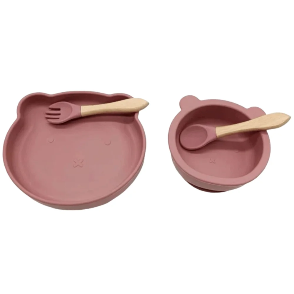 

Cartoon Bear Baby Weaning Dishes Set Shatter-proof Portable Toddler Feeding Tableware Easy Clean Anti-Slip Divided Dinner Bowl