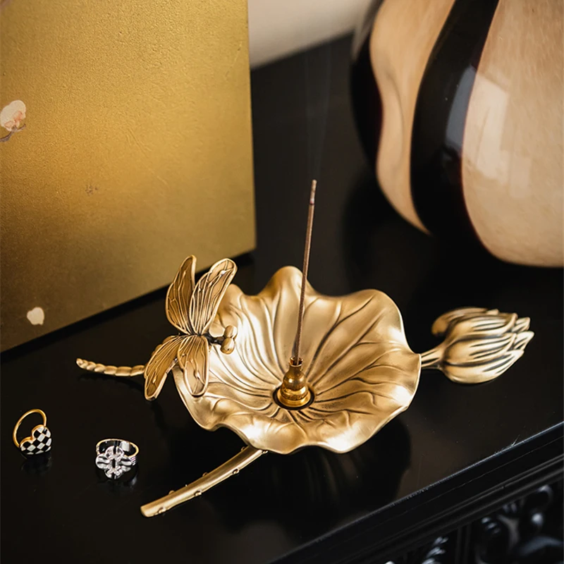 

Brass Line Incense Incense Burner Retro Lotus Leaf Shape LivingToom Desktop Decorations Home Incense Holder TeaTable Ornaments