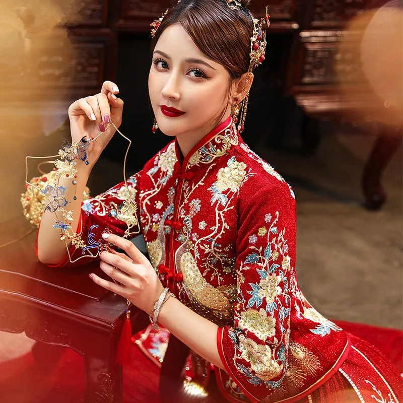 

New style dragon and phoenix wedding dress Chinese-style toasting attire