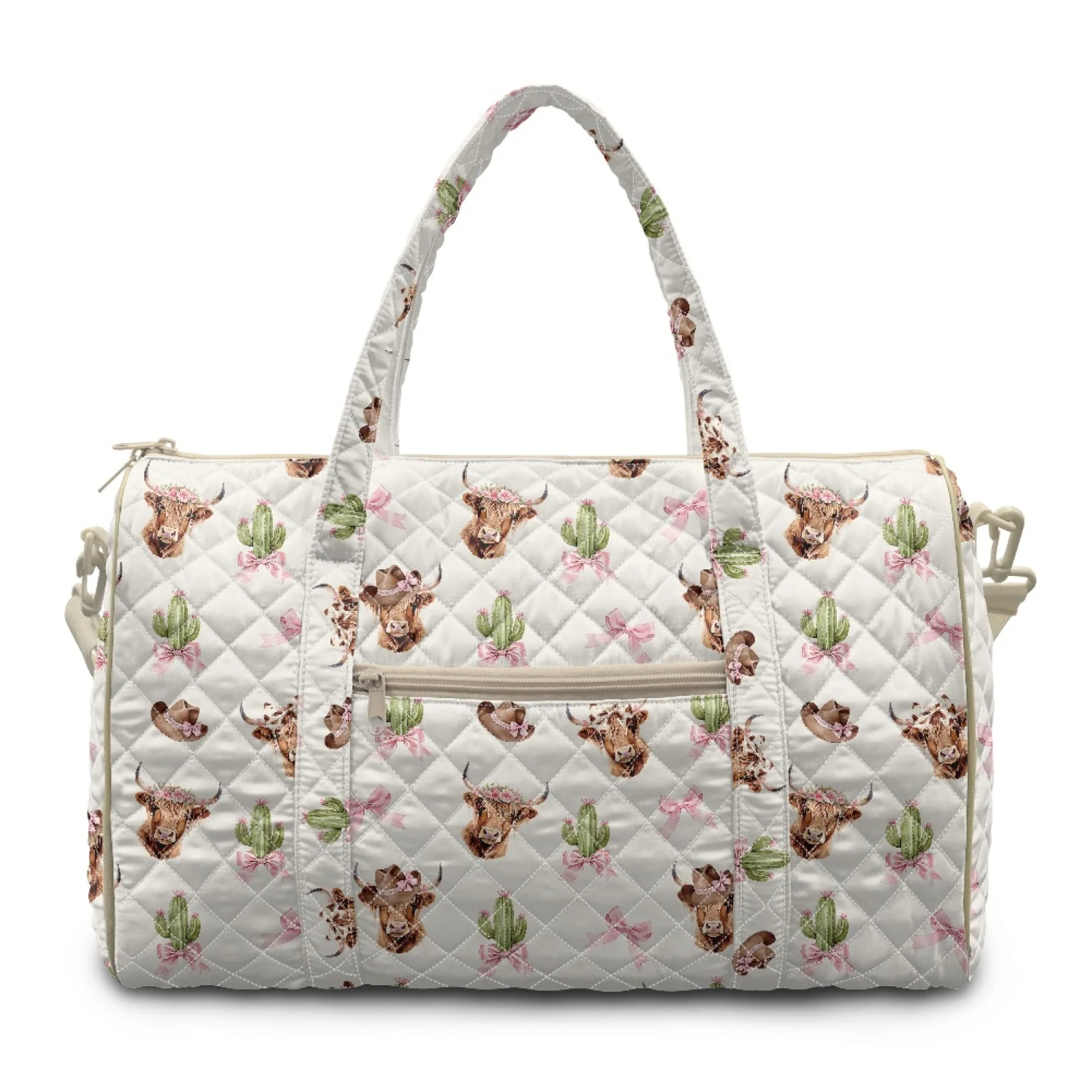 Coloranimal Highland Cow Cactus Bow New Trend Versatile Carry-on Gym Bag for Yoga Polyester Quilted Duffle Bag