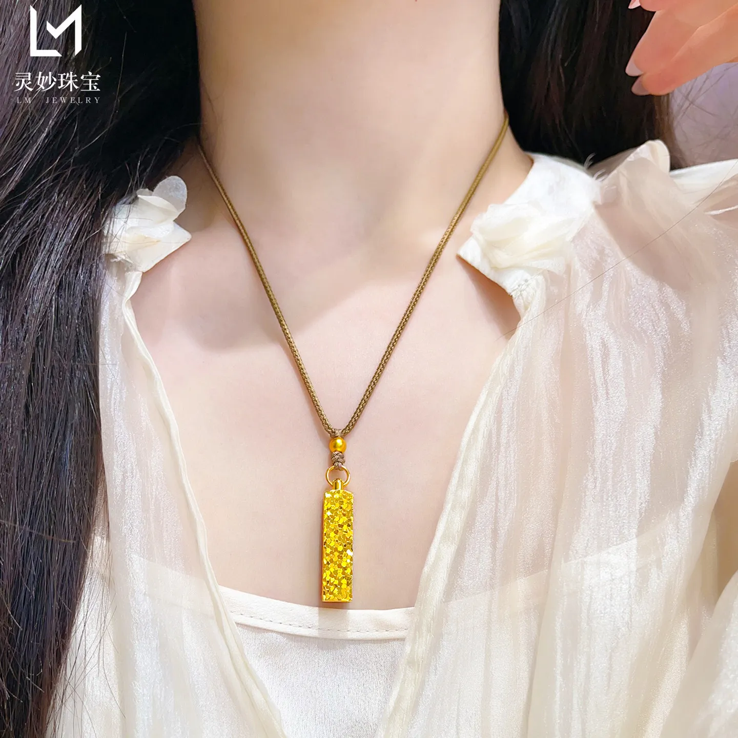 Unique 24K Gold AU999 Crushed Ice Four Directions Wealth Necklace for Women, low-key luxury and distinctive look