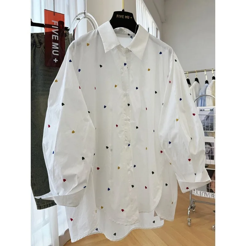 

Свободная рубашка с длинными рукавами и принтом Love для женщин, осень 2022, новый корейский повседневный топ
