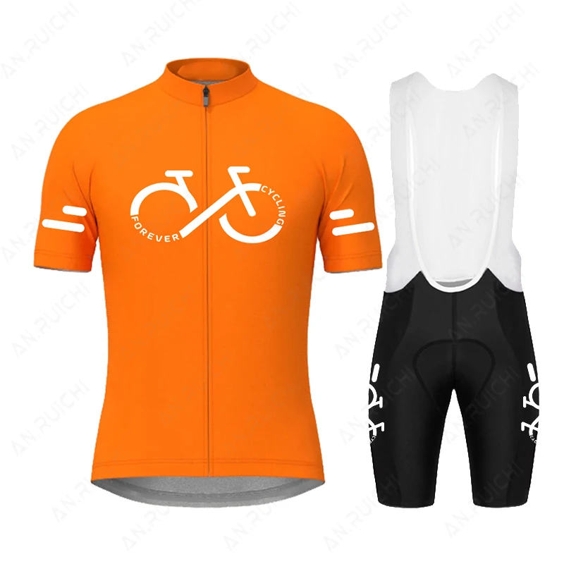 Orange Cycling Jersey Set 2023 Men Short Sleeve Cycling Clothing MTB Bike Uniform Ropa Maillot Ciclismo Summer Road Bicycle Wear