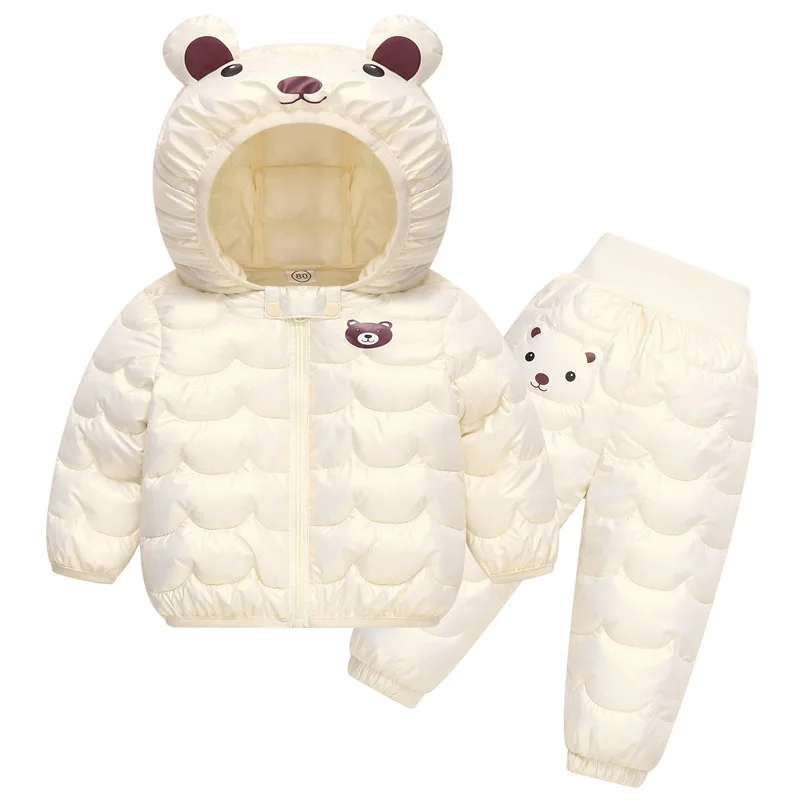 2023 New Children\'s Winter Set Boys and Girls\' Down Coat Cartoon Bear Hooded Coat+Pants Baby Snow Thickened Warm Set 0-5Y