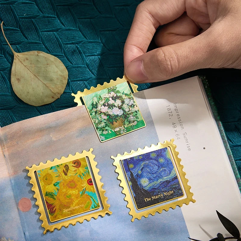 Mini-Lesezeichen mit Retro-Malerei, goldenes Metall, quadratischer gewellter Rand, Lesepaginierungs-Lesezeichen, nützliches Lesezeichen für die Lesehilfe