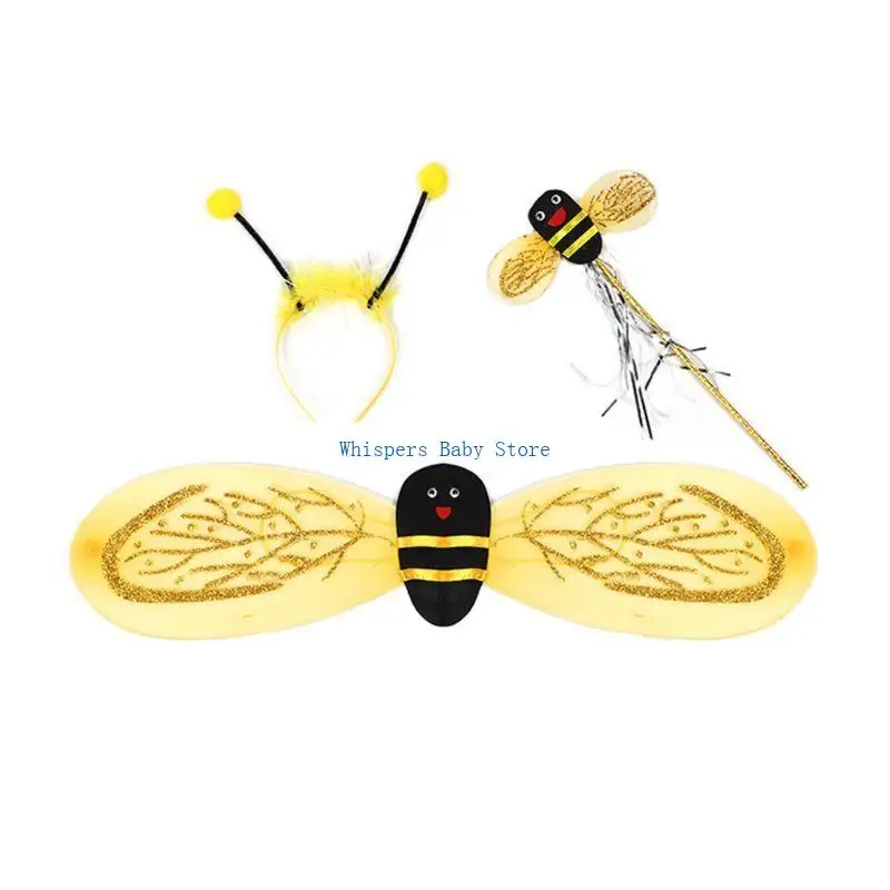 U90E 4 قطعة/المجموعة طفل زي الجنية مجموعة الدعسوقة النحلة بريق لطيف الجناح مخطط الطبقات Tu #1