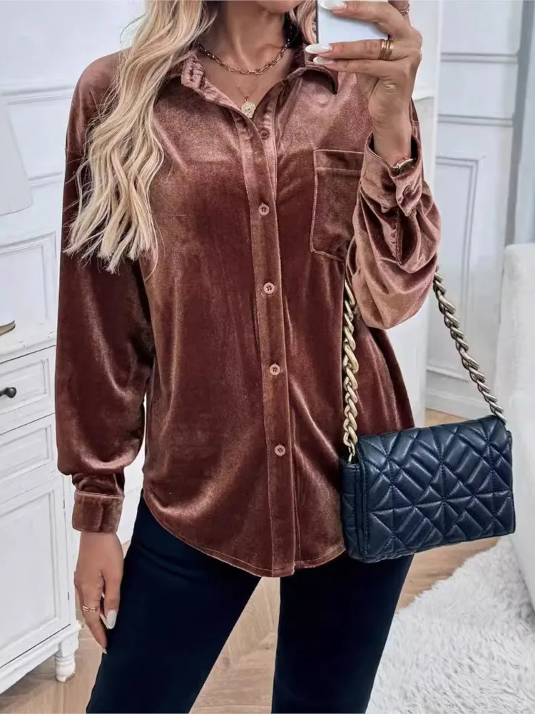 

Spring Autumn Top Solid Color Shirt Blouse Women's Casual Long Sleeve Loose-fitting Blouses Elegant Commuting Stylish Blouses