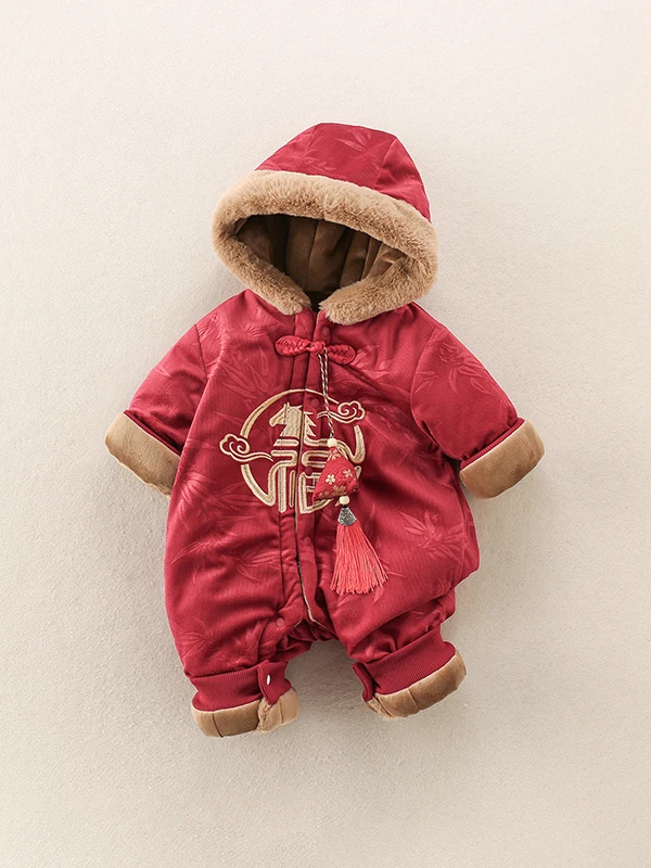 中国風スレフセ裏地付きベビー服新年衣装かわいいお祭り服冬用幼児服