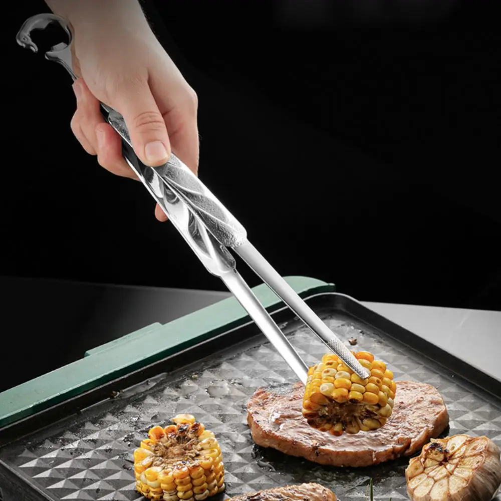 

BBQ Tools Crane Shape Kitchen Food Tongs Anti-slip Tipped 304 Stainless Steel Bottle Opener Extended Meat Clamp Hotel