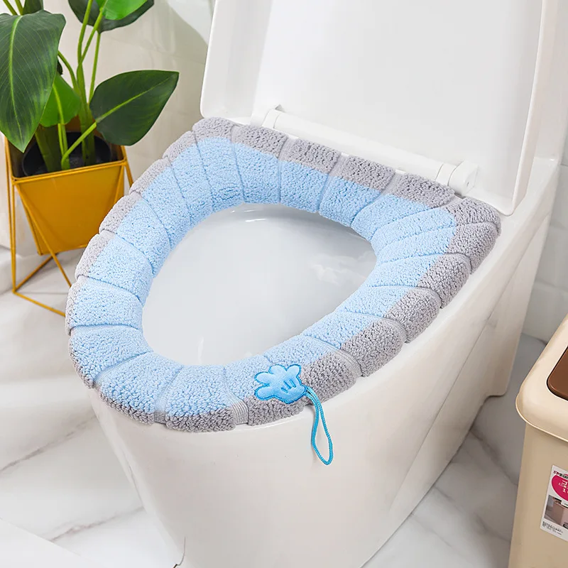 

Winter Warm Toilet Seat Cover Washable Bathroom Toilet Pad Cushion With Handle Thicker Knitting Soft Mat Warmer Closestool Tool