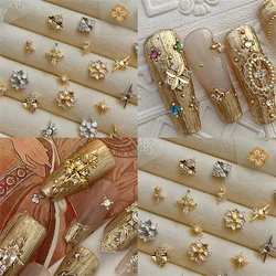 5Pcs Zircon Cross Quadrangle Star Gold Silver Nail Enhancement Diamond Color Preserving Manicure Metal Jewelry Drill