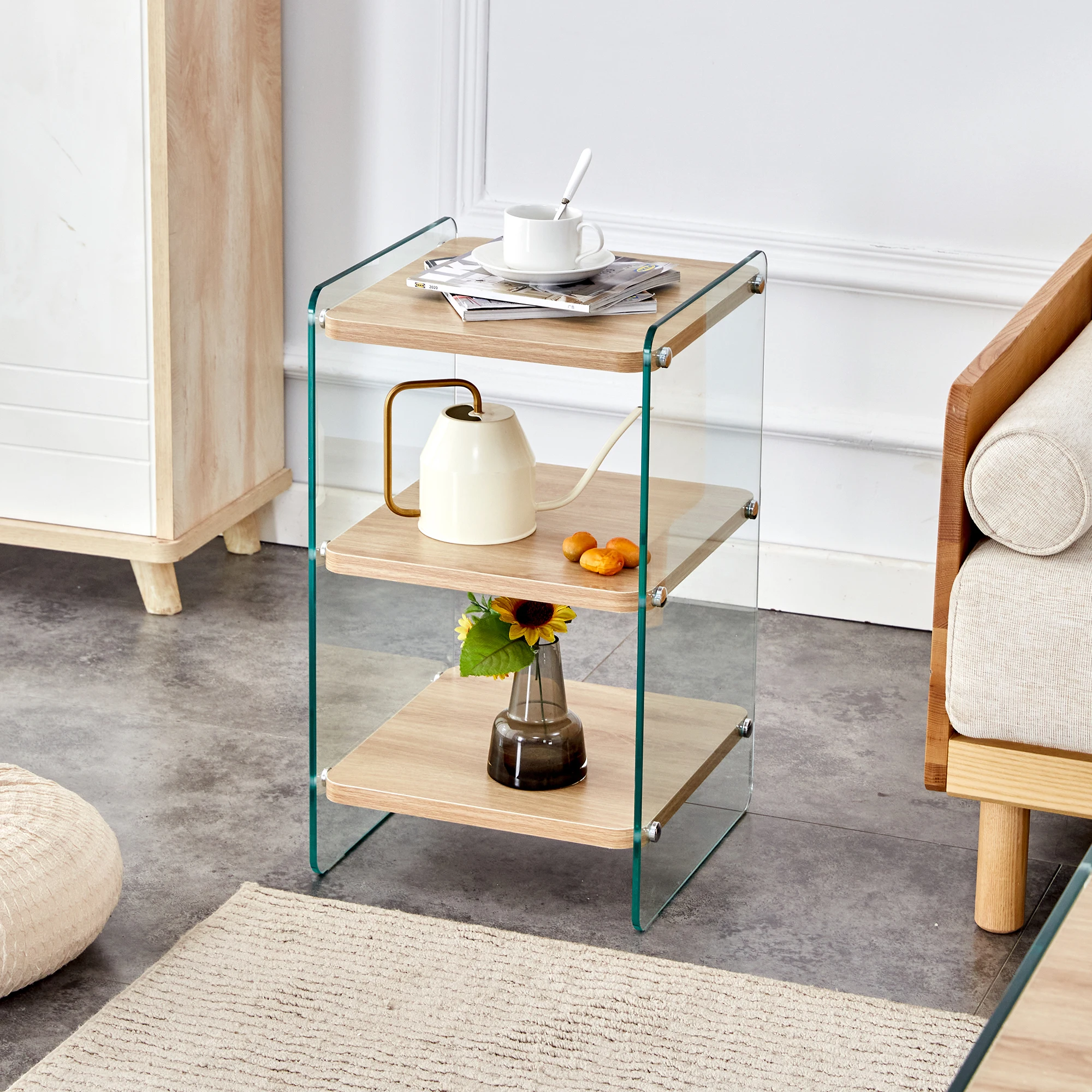 

Three levels of Bedside Cabinet Sofa Creative Tea Table Landing Nordic Transparent Coffee Table Balcony Table