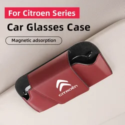 Leather Car Glasses Case For Citroen C1 C2 C3 C4 Picasso C5 DS3 DS4 Ds5 Sun Visor Sunglasses Clip Card Ticket Holders Auto Box