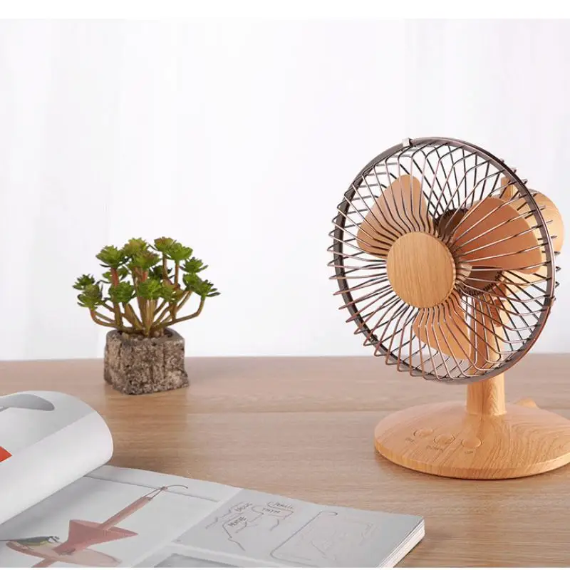 

1Pc Home Tabletop Retro Wood Grain Small Fan Summer Adjustable Angle Portable USB Powered Electric Fan