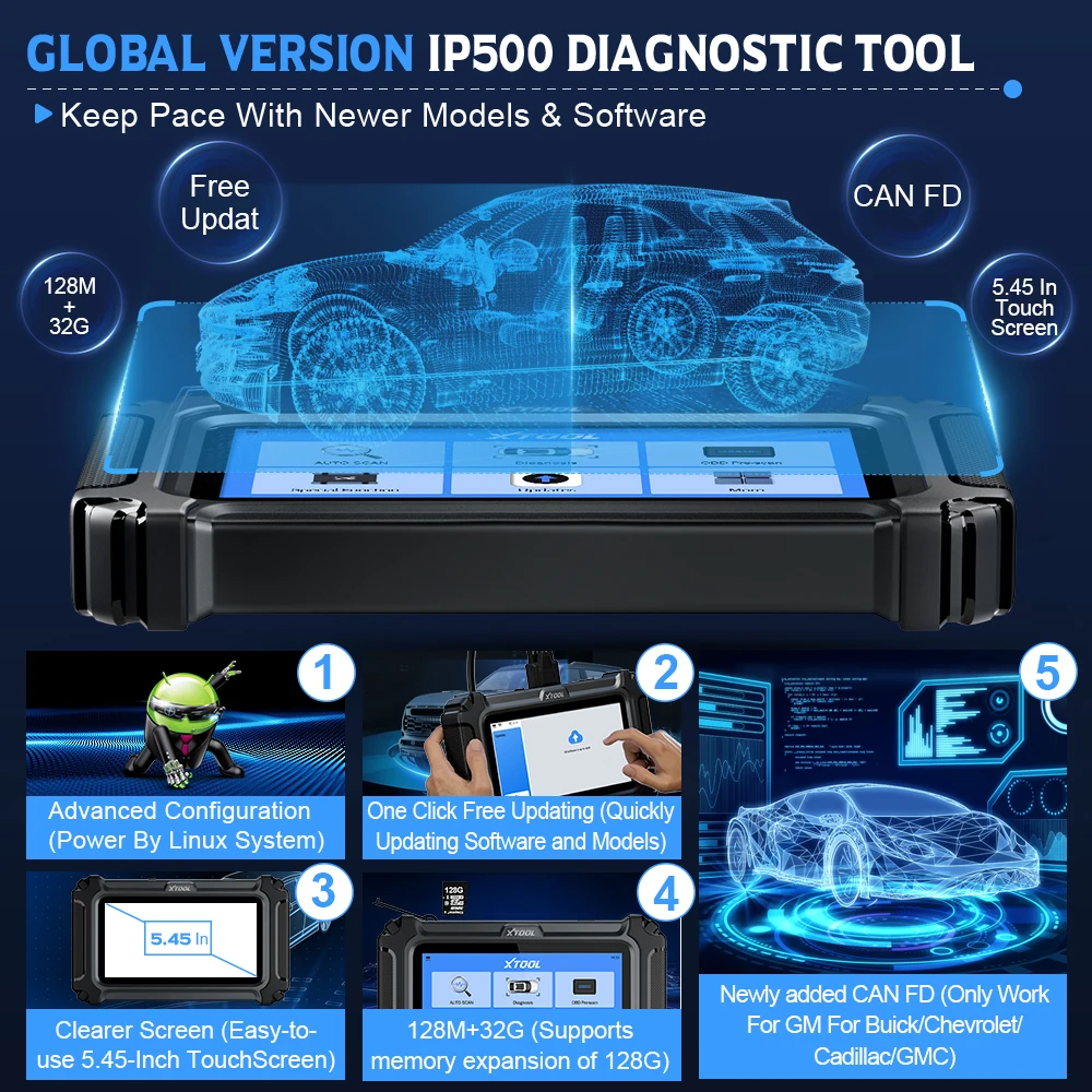 XTOOL IP500 For Buick/Chevrolet/Cadillac/GMC Car Diagnostic Tool Full Systems Automotive Scanner Oil/EPB/SAS/BMS 25 Reset