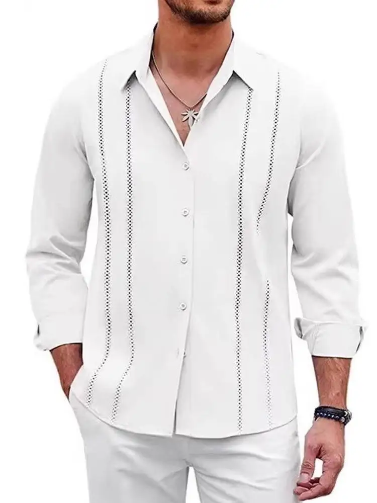 

Casual Stripe Men's Long Sve irt Loose Fit Vintage Sle Polyester Fiber Youth Faion Spring Autumn New Arrival