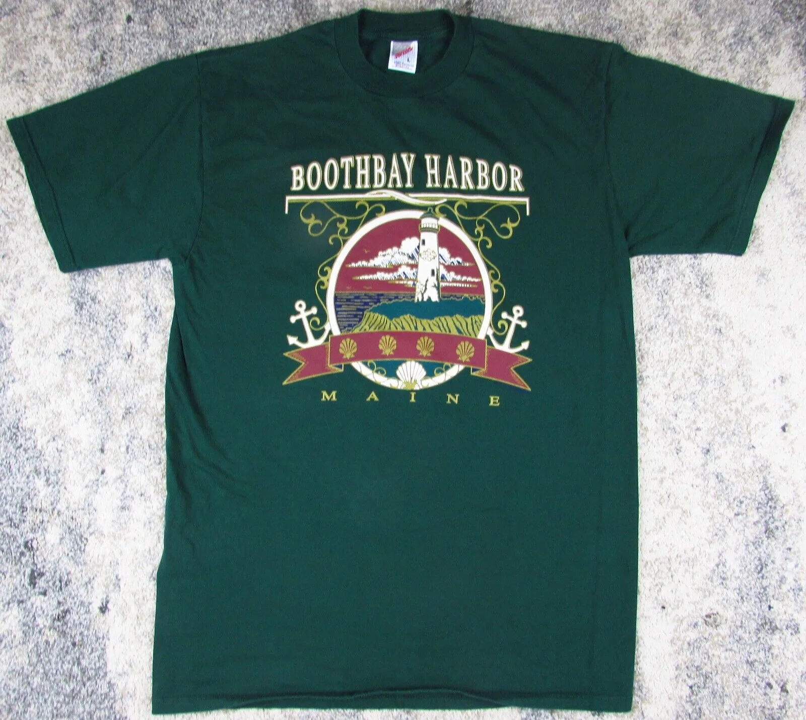 

Vintage Shirt Men's Large Green Boothbay Harbor Maine Lighthouse Tee Tourism