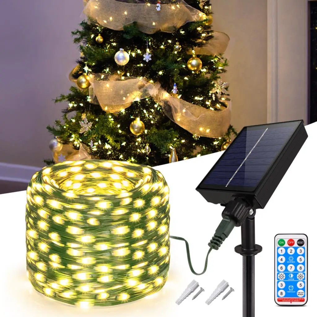 Solar Light Outdoor Leather String Light 100V-240V EU/US Fast Charge Christmas Tree Wedding Waterproof Fairy Lights Garden Decor