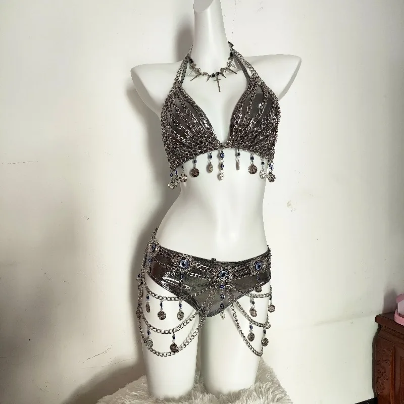 Personalizzato Punk Y2K Hot Girl Sexy Puro Desiderio Catena d'argento Corsetto Catena in vita Performance Abbigliamento Accessori coordinati