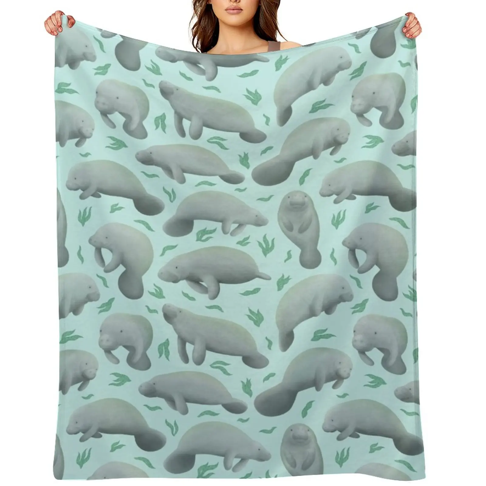 

manatees (blue) Throw Blanket Loose warm for winter Picnic heavy to sleep Blankets