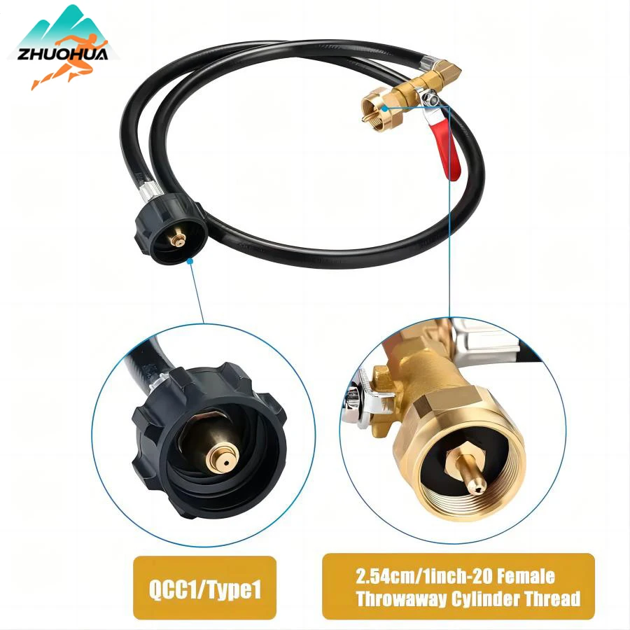 

ZHUOHUA 1pc Propane Tank Refill Adapter Kit, 3/6ft Hose With Safety Shutoff Valve / Fill 1lb Bottles From 20lb For RV Camping