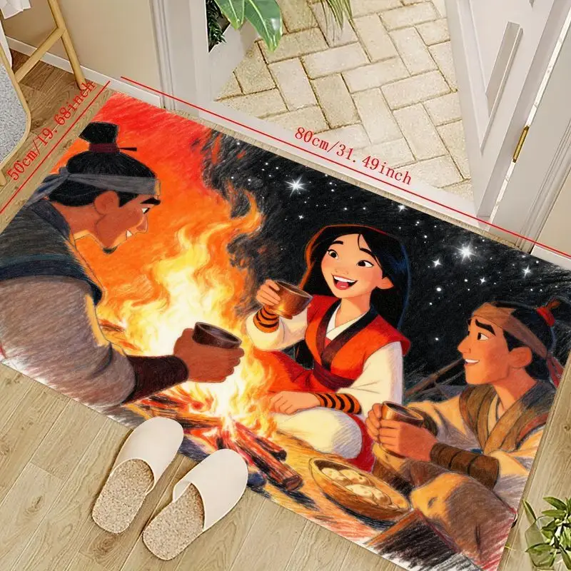 

1 шт. ковер с персонажем аниме Мулан для домашнего декора гостиной, уютный входной коврик с огненной сценой, большой напольный коврик 31,49 дюйма для K