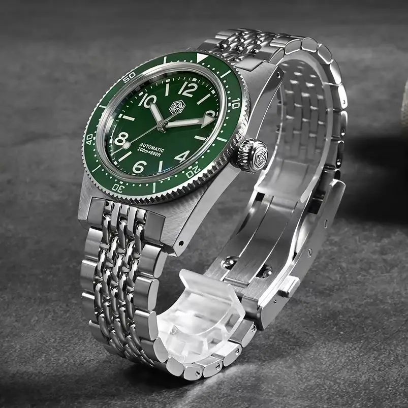 

San Martin Мужские автоматические часы 37 мм Механические наручные часы с сапфировым стеклом для дайвера 20ATM Водонепроницаемые умные керамические безели Регулируемая застежка