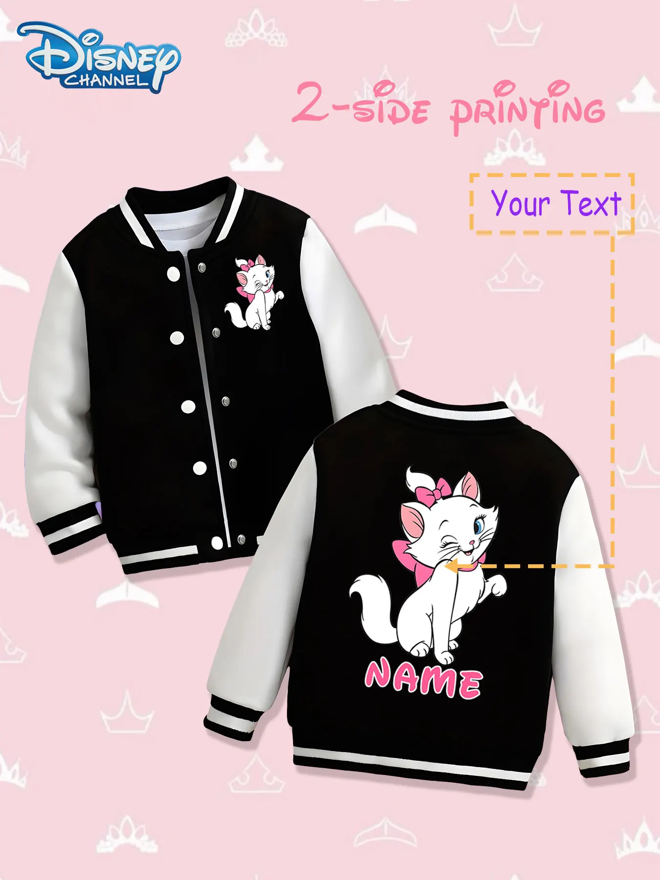 

MINISO Disney Marie Cat Cute Children's Baseball Jacket - Double-sided with the playful Marie Cat image, the red and white tones