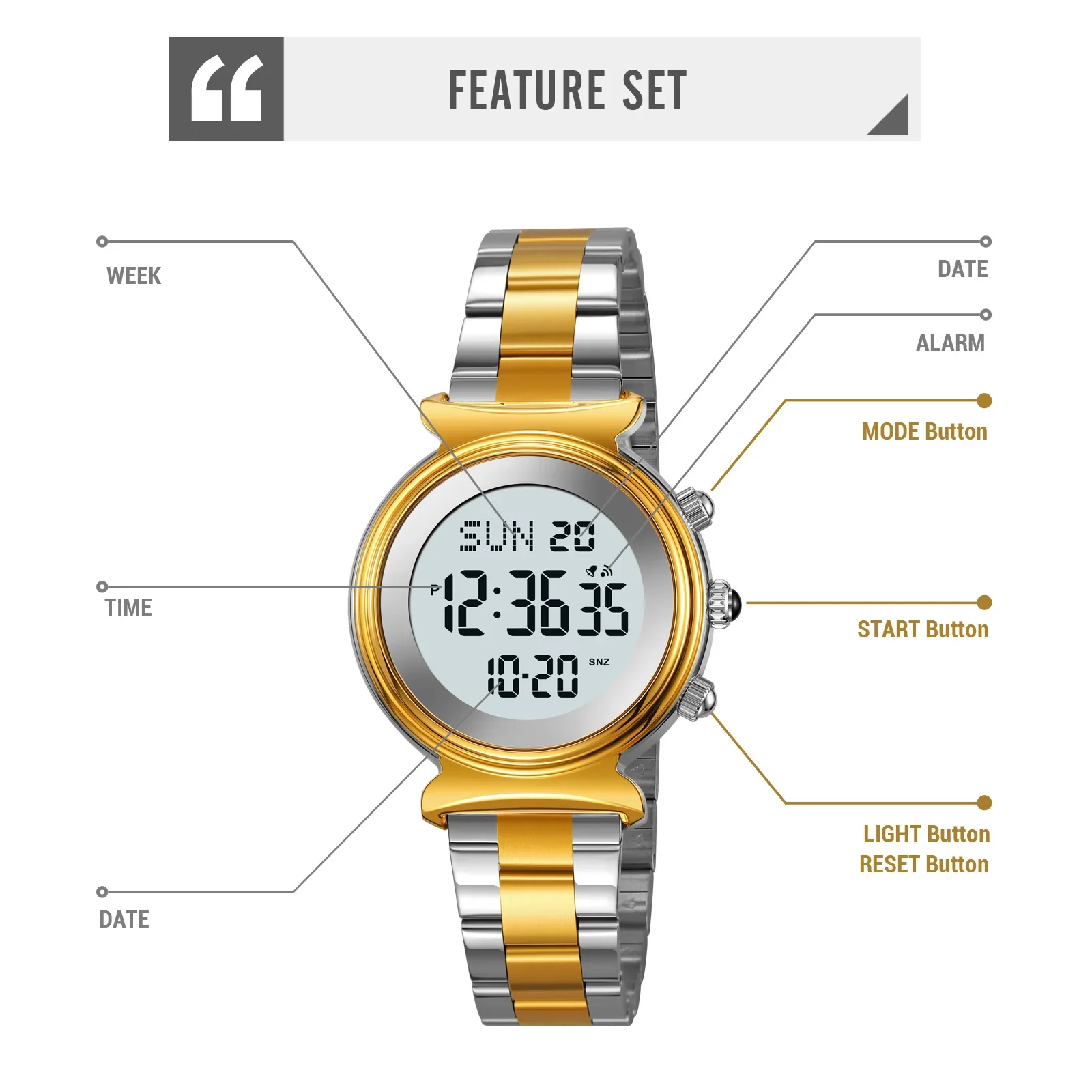 Skmei 2408 أزياء السيدات ساعة اليد الرقمية المنطقة الزمنية المزدوجة سوار الساعات للمرأة الفاخرة الصلب حزام للماء ساعة توقيت