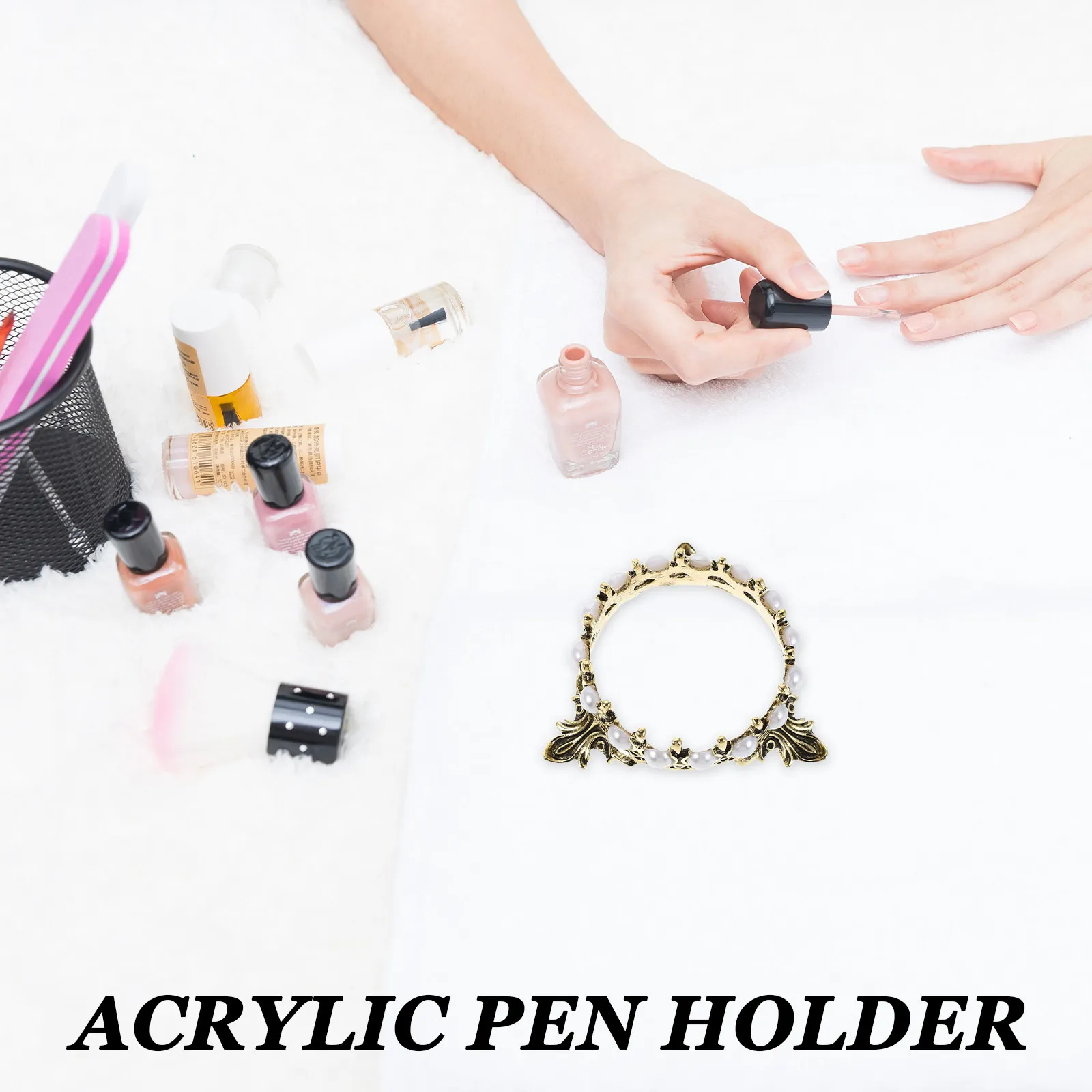 

4Pcs Crown Nail Brush Holder Vintage Pearl Edge Manicure Pen Organizer Nail Art Tool Stand Makeup Brush Storage Salon Home