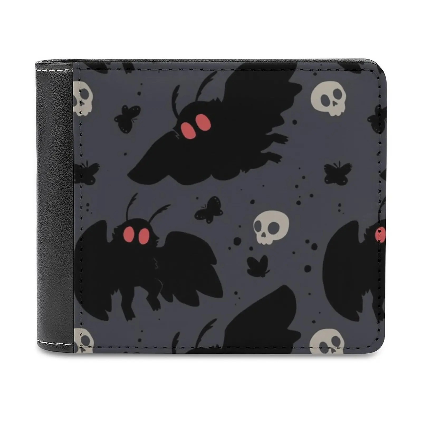 Mothman Night Grey New Print Wallet Short Men Wallets Credit Card Holder Purses Mothman Moth Man Skull Fluffy Cute Cryptid