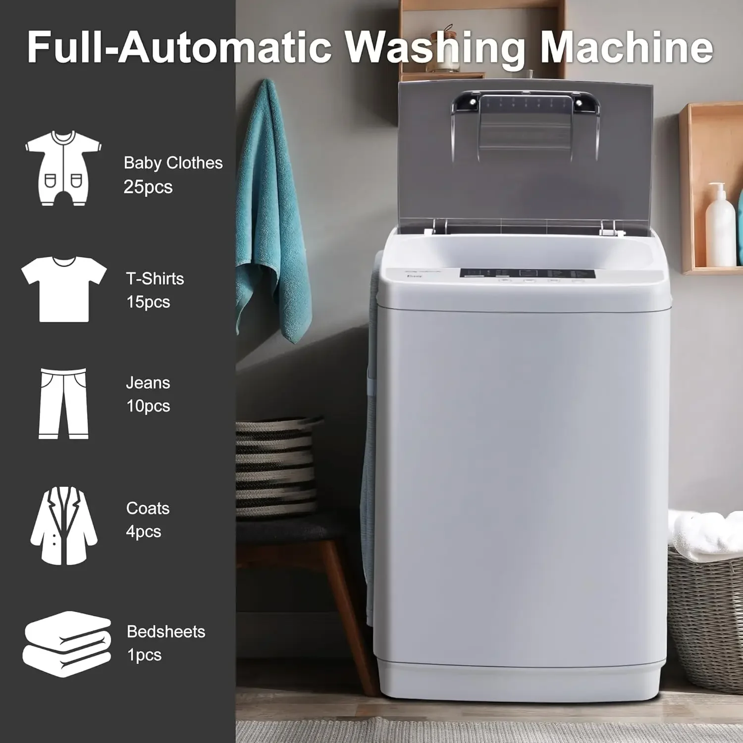 Washer Machine,Portable Washing Machine for Household Use,0.9 Cu.Ft.Laundry Washer Spin with 10 Wash Programs& LED Display& Buil