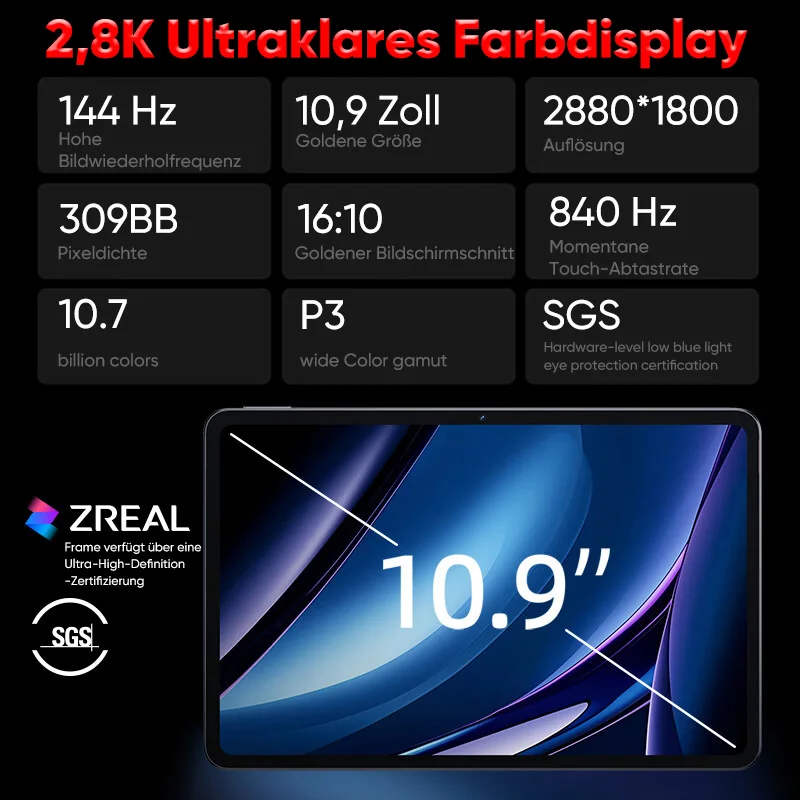 Nubia Pad Pro Tablet Snapdragon 8 Gen 3 10100Mah بطارية 10.9 بوصة 144 هرتز شاشة LED 66 وات شحن سريع بلوتوث 5.3