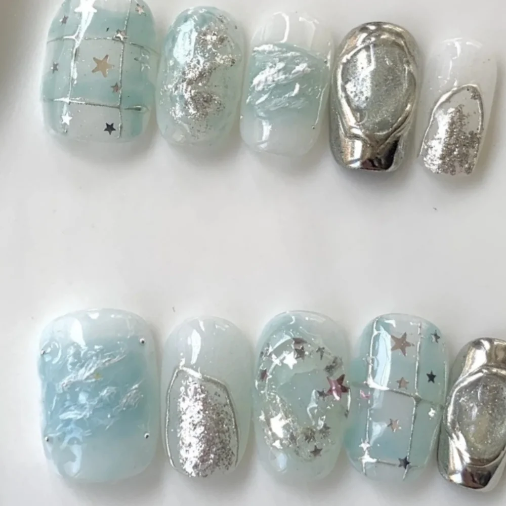 10 stuks Cat's Eye nepnagels schattige zoete zwarte kat volledige dekking nageltips kort ballet druk op nagels sets herbruikbare vierkante valse nagel