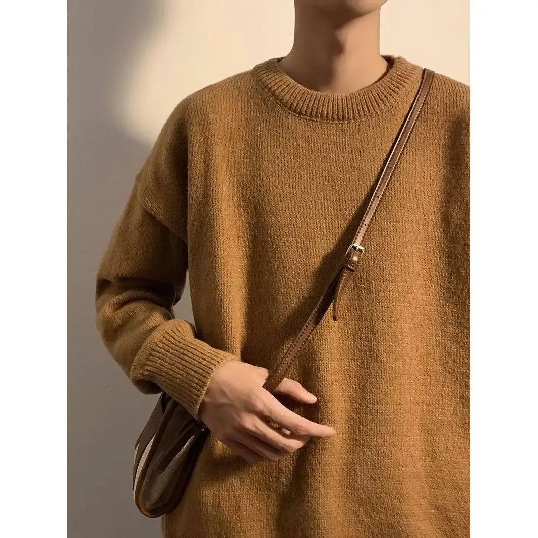 ملابس تريكو رجالية من Laid-ba Sle مستديرة Ne Base irt فضفاضة تناسب الزوجين من ألياف البوليستر الناعمة الشتوية غير الرسمية #1