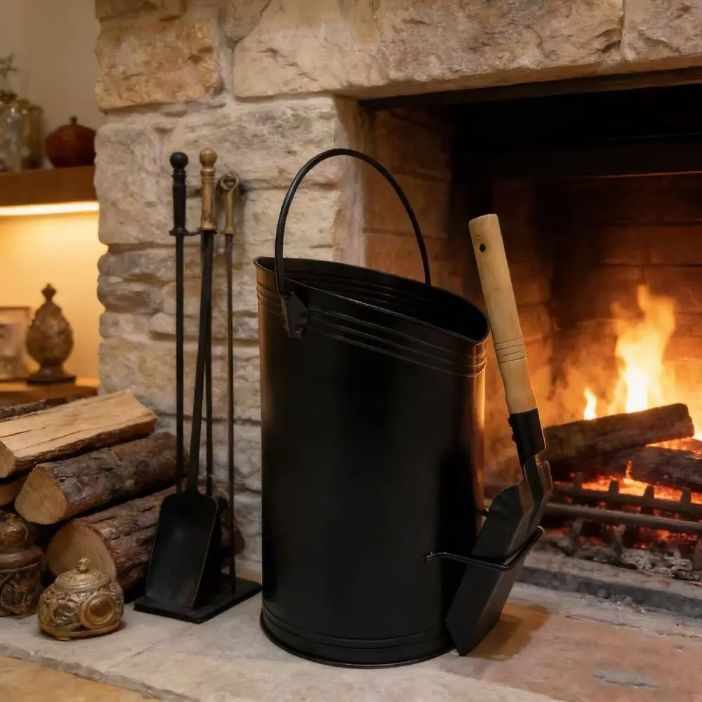 Iron Ash Bucket Set Shovel Brush For Fireplace Stove Maintenance Indoor Outdoor Fire Pit Cleaning Home Accessory view 5