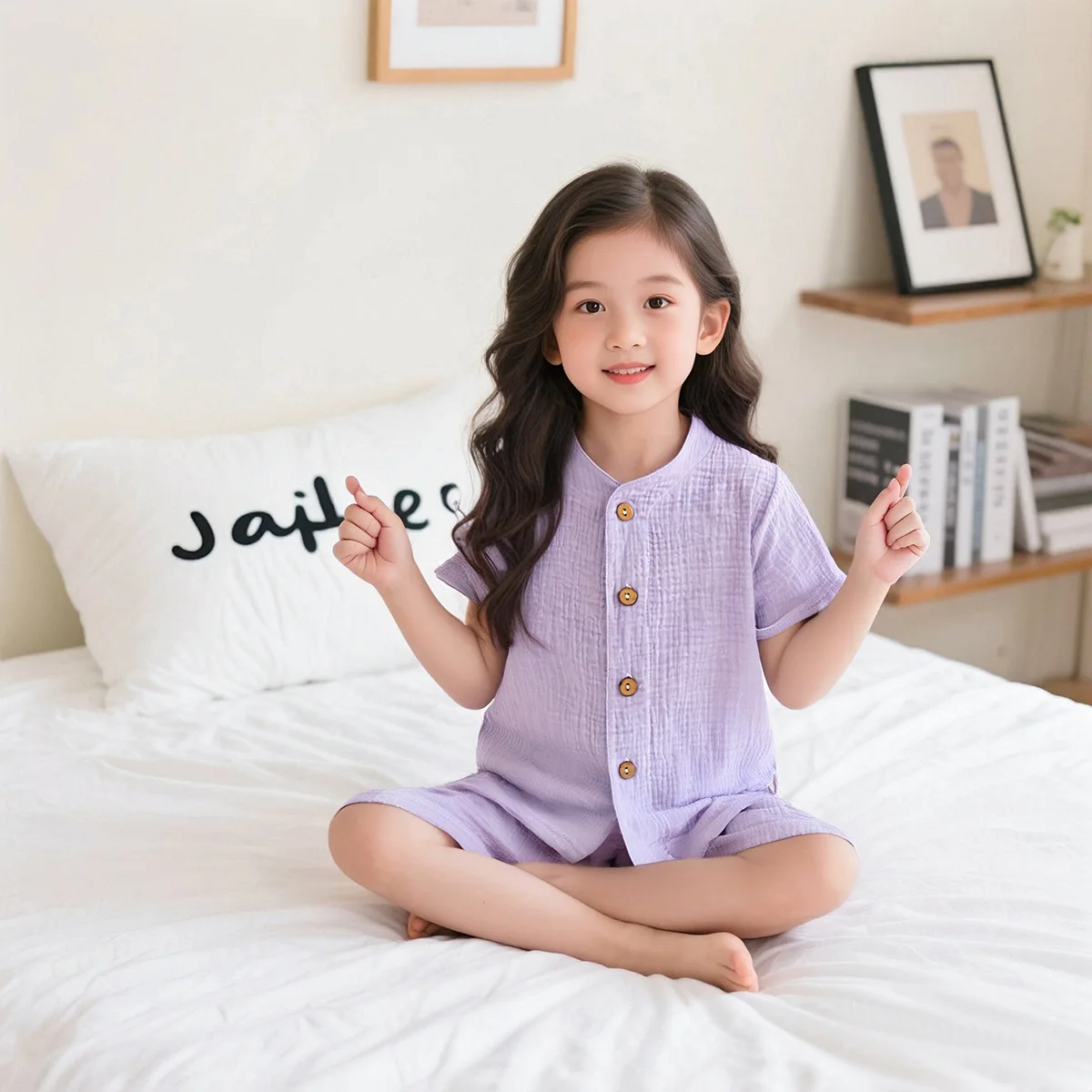 소년 소녀 여름 복장 아기 모슬린 코튼 홈웨어 의류 셔츠 반바지 정장 어린이 잠옷 탑 + 바지 세트 2pcs 1-12T